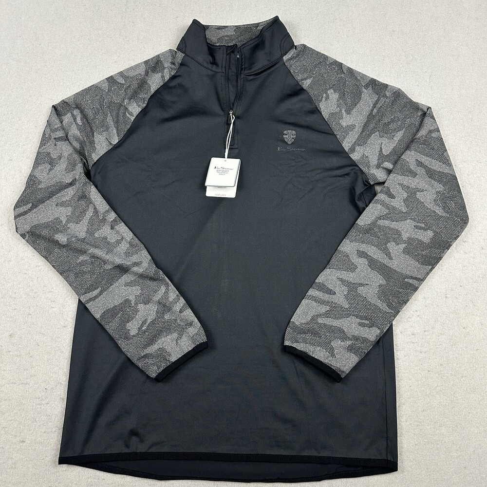 Ben Sherman Sport Sweater Men Small Black 1/4 Zip Golf Pullover Camo Sleeve S
